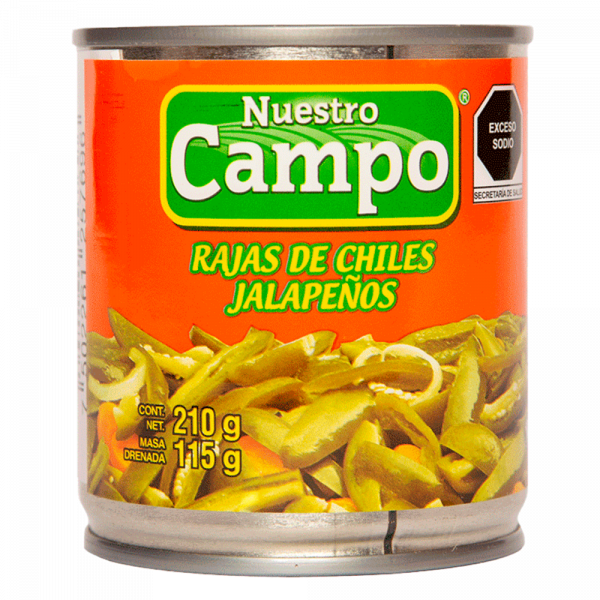 Chiles en Rajas Verdes Nuestro Campo 210 gr